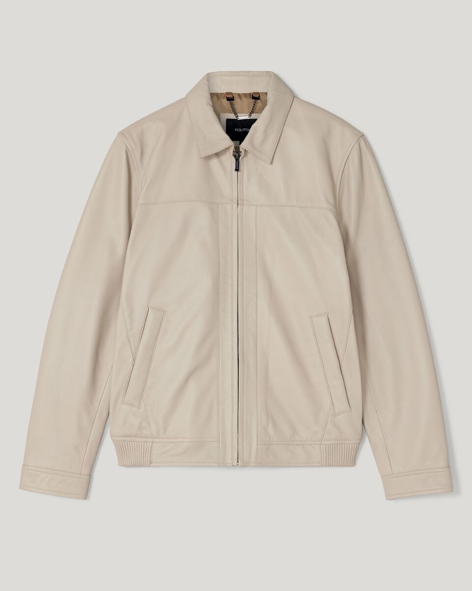 Leather Harrington Jacket With Zip Closure, , hi-res